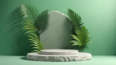 The primary subject of the image is a stone monument, which is the main object in the scene. The setting is a green background, possibly a wall or a surface, which complements the stone monument. The visual style of the image is a photo, capturing the details of the stone monument and its surroundings. The colors in the image are predominantly green, which creates a calm and serene atmosphere.